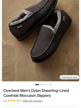Overland Men’s Dylan Shearling-Lined Cowhide Moccasin shoes gray grey 12 loafers